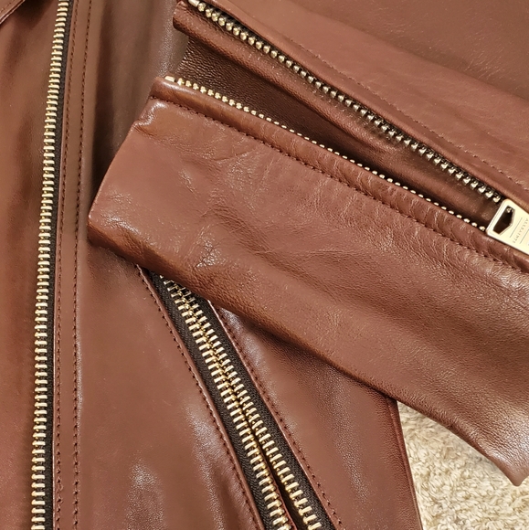 AllSaints Dalby Leather Biker Jacket 4, OXBLOOD BROWN - Picture 4 of 6